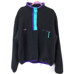 Vintage 90s Columbia Fleece Jacket Men XL Black USA Made Pullover 1/2 Snap Retro